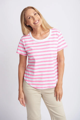 COTTON STRIPE TEE PINK/WHITE