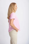 COTTON STRIPE TEE PINK/WHITE