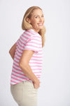 COTTON STRIPE TEE PINK/WHITE