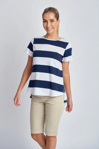 COTTON T-SHIRT, NAVY/WHITE STRIPE