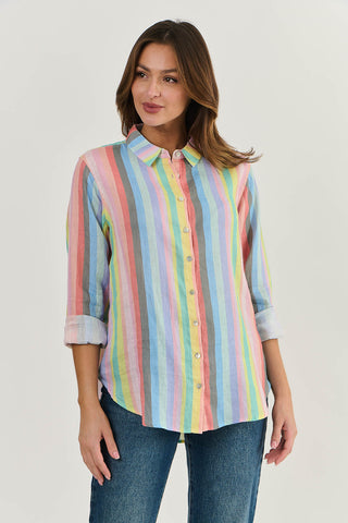 LINEN BOYFRIEND SHIRT STRIPE