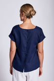 NAVY LINEN CAP SLEEVE TOP