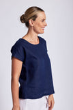 NAVY LINEN CAP SLEEVE TOP