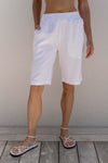 WHITE ELASTIC WAIST LINEN SHORT