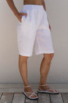 WHITE ELASTIC WAIST LINEN SHORT