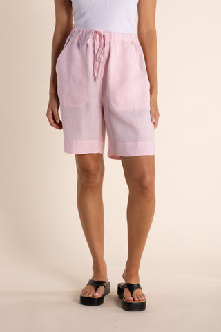 LINEN SHORTS ELASTIC WAIST PINK