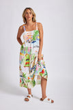 MOTEL PRINT LINEN TIERED DRESS