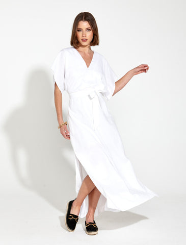 HERITAGE LINEN MAXI DRESS WHITE
