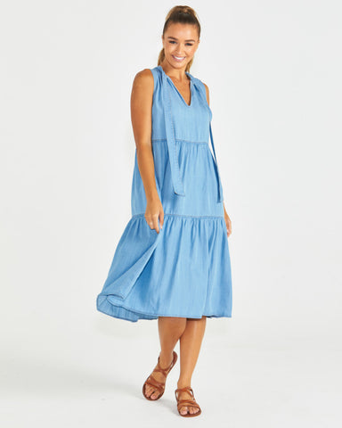 SEVILLE TIERED DRESS CHAMBRAY